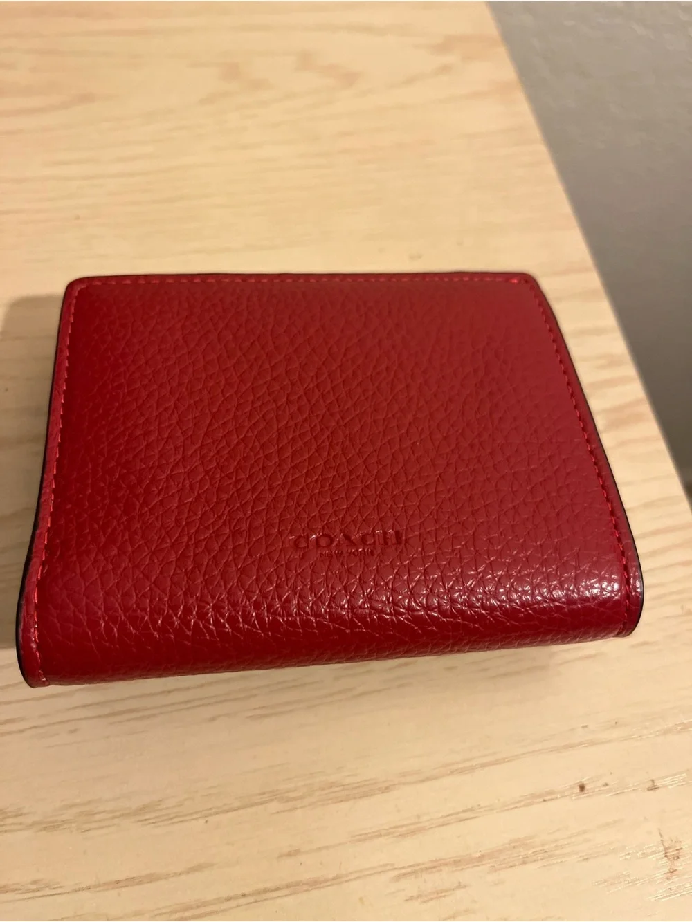 Coach Tri-Color Pebbled Leather Wallet - Light Blue, Cream & Red